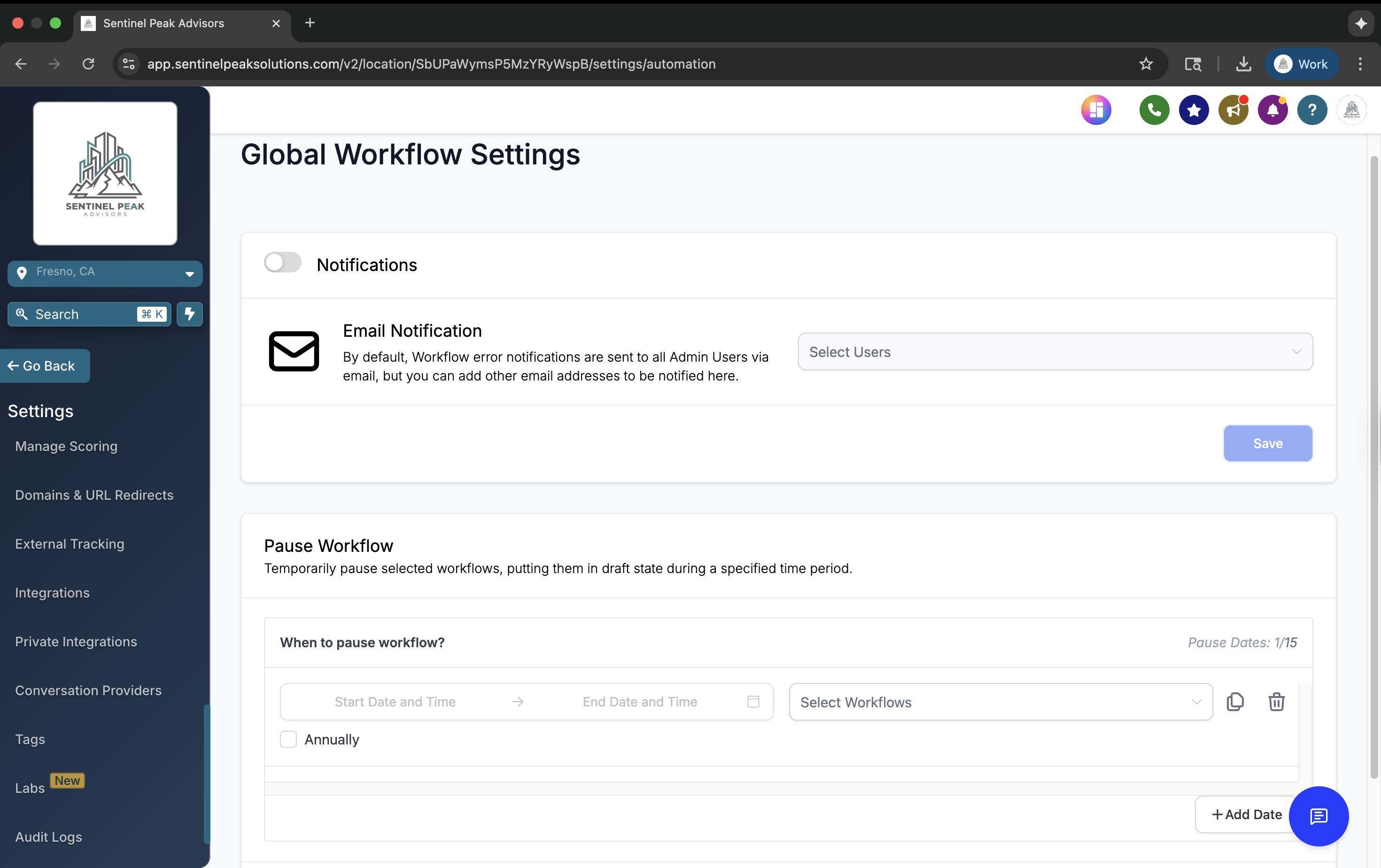 Workflow Settings