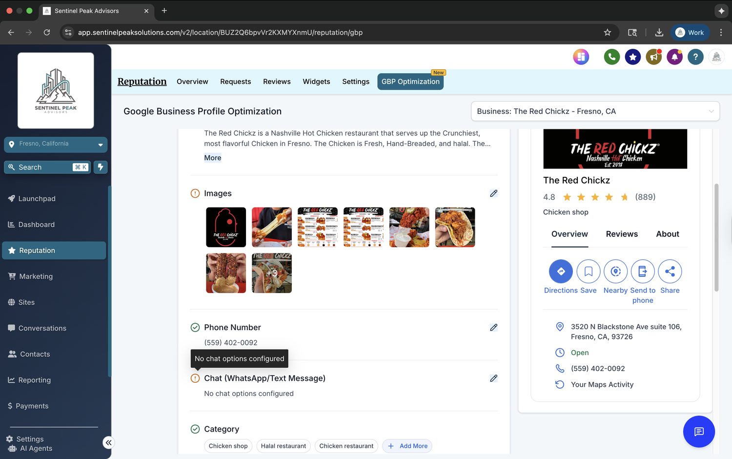 The Red Chickz Google Business Profile photos and category setup
